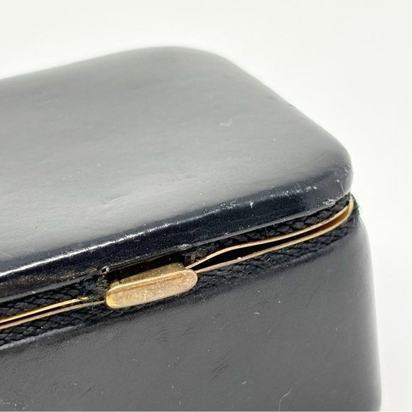 Vintage Black Leather Jewelry Trinket Hinged Box With Push Spring Button Square - Picture 9 of 9